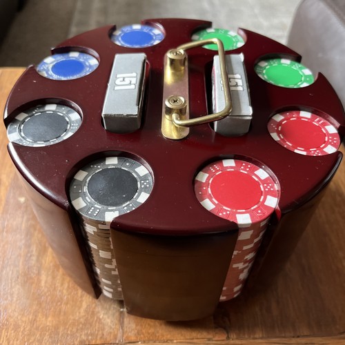 Wooden poker chip set includes - poker,