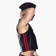 PROWLER RED Genuine Leather Waistcoat Black with Red Stripes