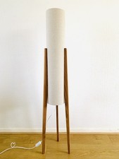 Oak Retro Oatmeal Linen Midcentury Rocket Floor  Lamp 60s 70s 120cm