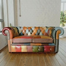 Club Tub Chesterfield 2 Seat Sofa Patchwork Harlequin Full Quality Leather