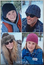 Original Sirdar Denim Foxy Child/ Adult Hats 7yrs- Adult Knitting Pattern 8733