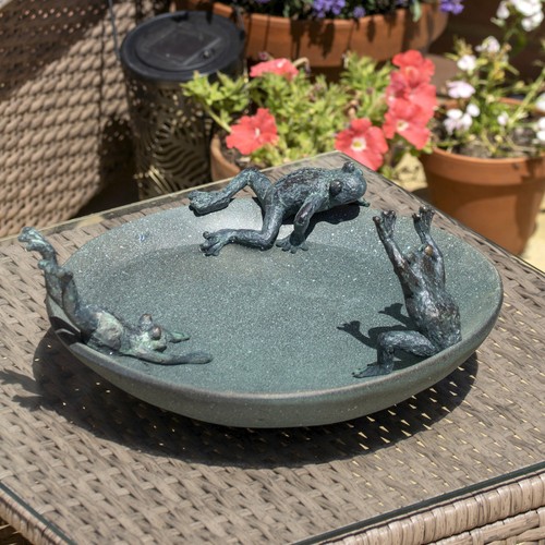 Verdigris playful frog - playful, garden