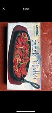 Cast Iron Sizzle Platter Steak Sizzler Serving Plate Wooden Base Sizzling Dish