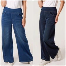 NEW LADIES WOMENS ELASTIC WAISTBAND WIDE LEG JEANS SOFT TROUSERS BOTTOMS BNWT