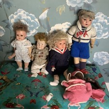 Five  Antique Dolls Boys Girls Bisque Porcelain Large Dressed Jointed AM Heubach