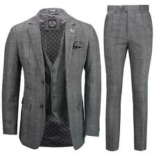 Mens 3 Piece Grey Tweed Suit Herringbone Check Vintage Peaky Blinders Slim Fit