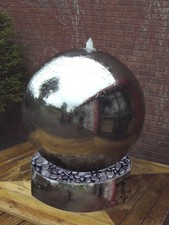 42cm Stainless Steel Sphere Garden Water Feature with Steel Base and LED Light