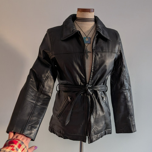Vintage black genuine - genuine, leather