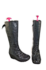 FLY London dark grey leather knee high zip up boots UK size 6. EU 39.