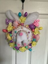 Easter Bunny ,flower & Pompom Wreath