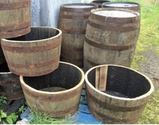 Large Half Whisky Oak Wine Barrel Planter Flower Tree Veg Pots Garden Wooden