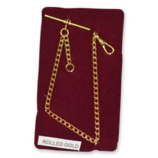 QUALITY ROLLED GOLD single albert chain pocketwatch chain fob watch T bar NEW