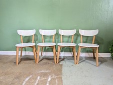 Vintage Style Side Oak And White Dining Chairs X4 Mid-century Style