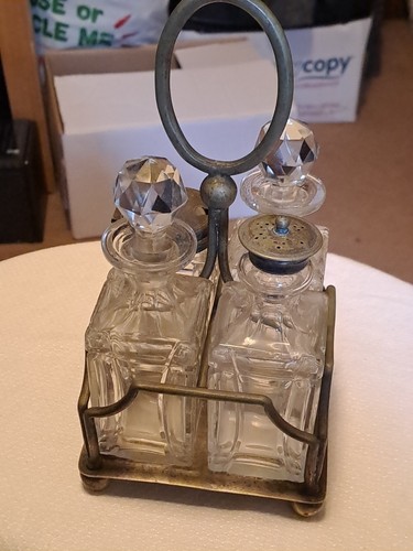 Antique silver plate cruet set - silver,