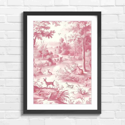 Pink toile jouy - pink,