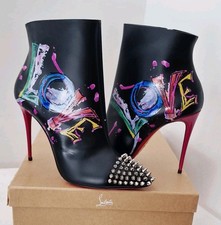 Christian Louboutin Loveboot 100 Black/Multicolor ankle boots in size 41.5 UK8.5