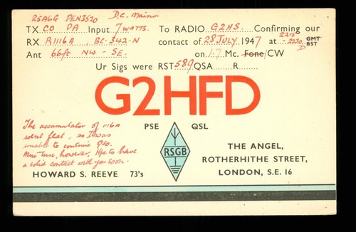 Qsl card radio g2hfd - qsl,
