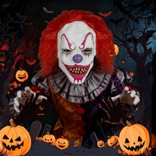 Scary Clown Mask With Messy Red Hair Strange Expression For Halloween