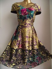 ✨ MONSOON CHARLOTTE Gold Purple Floral Fit Flare Special Evening Dress Size 18