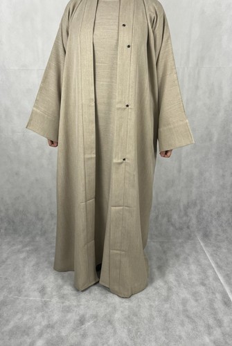 Beige textured open abaya - textured, size