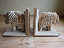 2 x Wooden Elephant Bookends