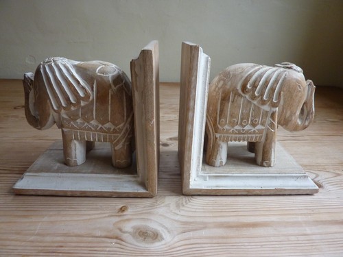 Wooden elephant bookends - x,