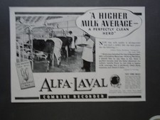 VINTAGE ADVERT:  ALFA-LAVAL COMBINE RECORDER - HIGHER MILK AV -FROM COUNTRY LIFE