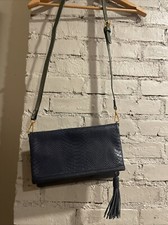 GIGI NEW YORK Navy Embossed Python Leather, Fold over clutch/ crossbody purse