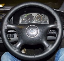 FITS FORD TRANSIT MK5 95-00 REAL BLACK ITALIAN LEATHER STEERING WHEEL COVER NEW