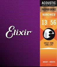 Guitar Strings Acoustic Elixir 16102 Medium Phosphor Bronze with NANOWEB 13-56
