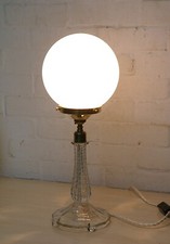 Antique Table Lamp Art Deco Glass Column & White Opaline Globe Early 20th C.