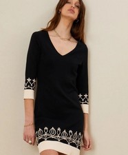 Cosy Monsoon Vera Cornelli Size Medium 12 14 Black  Cottton Knitted Jumper Dress