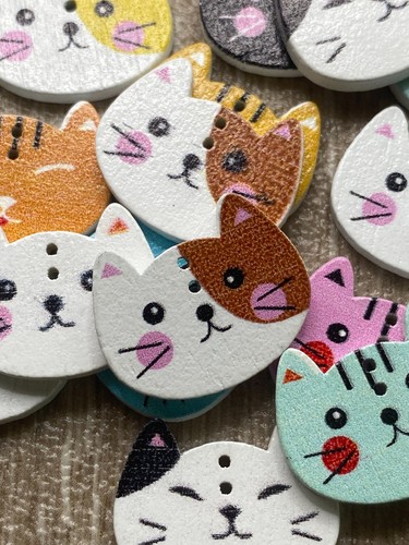 Cat wooden buttons children - cat,