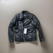 ❤️‍🔥Zara Mens Size M Small Fit Faux Leather Biker Jacket Black New Zips NEW❤️