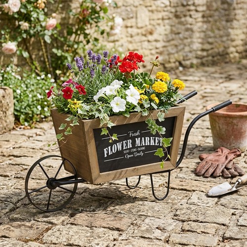 Brown wooden wheelbarrow - brown,