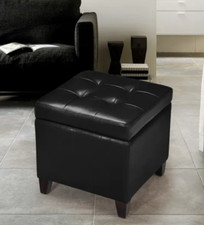 Ottoman Leather Storage Black