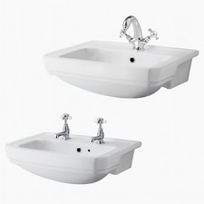 Nuie Richmond Traditional Victorian Semi Recessed Basin 560mm–White 1 or 2 Tap