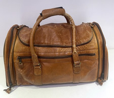 Vintage Large Tan Brown Leather Holdall Gym Travel Weekend Bag 50x29x27 BJ30