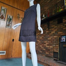 Vtg 60s Mod Go Go Shimmy Fringe Cocktail Party Micro Mini Flapper Dress M/L