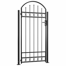 Steel Fence Gate with Arched Top and 2 Posts Outdoor Garden Entrance Door Black