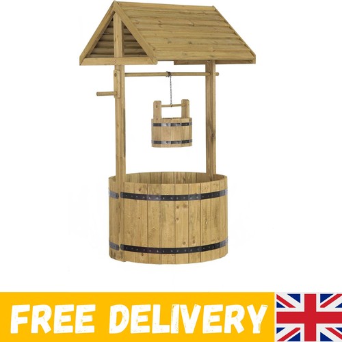 Wooden wishing well - wooden, planter
