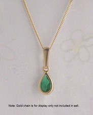 9ct GOLD SMALL TEARDROP REAL EMERALD PENDANT CHARM B'day X'mas GIFT BOX UK MADE