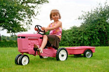 Pink Pedal Cast Aluminium Tractor, Metal Body + Pink Trailer Childrens ride-on