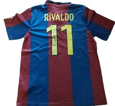 Hand Signed Rivaldo Name & Number 11 Barcelona Home Shirt & COA