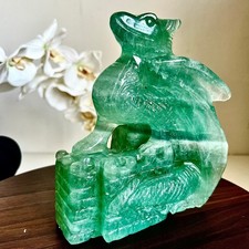 4.38LB  Natural fluorite crystal mineral hand carved flying dragon specimen