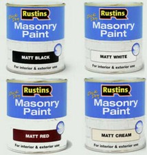 Rustins  Quick Dry Masonry Paint  Black  Cream  Red  White  250ML  500ML