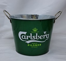 Carlsberg Beer Bucket – Green Metal Ice Cooler Tub with Handles – Drinks Party