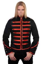 Men Red Black Banned Military Drummer Parade Jacket Goth Punk Adam Ant Style