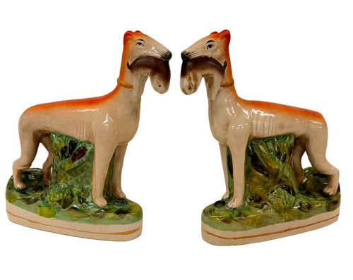 Antique whippet pair dogs - pair,