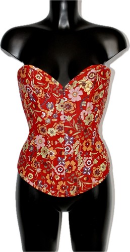 Red floral lace - red, overbust